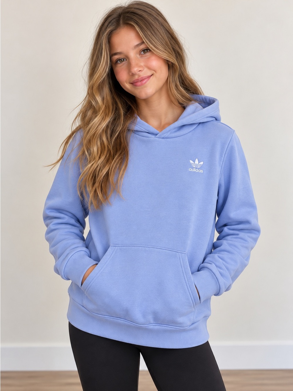 Adidas Originals Girls Lavender Blue Pullover Hoodie Size L 13/14